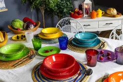 Viadurini Kitchen Teller Set-Geschirr mit farbigen Tellern 18 Stück in modernem Steinzeug - Abruzzen