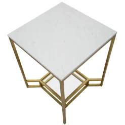 Viadurini Living Moderne Couchtische-Golden Square Couchtisch aus Eisen, weißem Harz und Glas - Tokyo