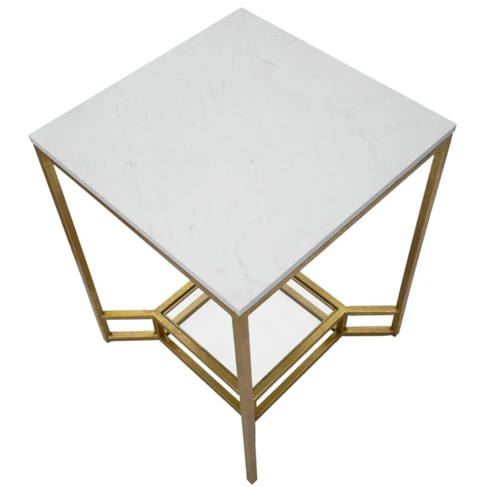 Viadurini Living Moderne Couchtische-Golden Square Couchtisch aus Eisen, weißem Harz und Glas - Tokyo