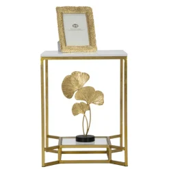 Viadurini Living Moderne Couchtische-Golden Square Couchtisch aus Eisen, weißem Harz und Glas - Tokyo