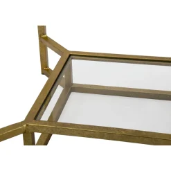 Viadurini Living Moderne Couchtische-Golden Square Couchtisch aus Eisen, weißem Harz und Glas - Tokyo