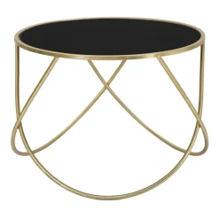 Viadurini Living Moderne Couchtische-Goldener Couchtisch aus Eisen mit runder schwarzer Glasplatte - Rebel