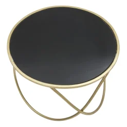 Viadurini Living Moderne Couchtische-Goldener Couchtisch aus Eisen mit runder schwarzer Glasplatte - Rebel