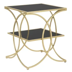 Viadurini Living Moderne Couchtische-Goldener Couchtisch aus Eisen mit 2 schwarzen Glasplatten - Serpico
