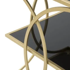 Viadurini Living Moderne Couchtische-Goldener Couchtisch aus Eisen mit 2 schwarzen Glasplatten - Serpico