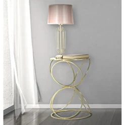 Viadurini Living Moderne Couchtische-Goldener Couchtisch mit Glasplatte und Eisengestell - Devon