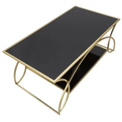 Viadurini Living Moderne Couchtische-Goldener rechteckiger Couchtisch aus Eisen mit Glasplatte - Symbol