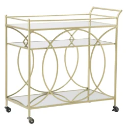 Viadurini Living Küchenzubehör-Goldener Servierwagen mit Eisensockel und verspiegelten Oberteilen - Mink