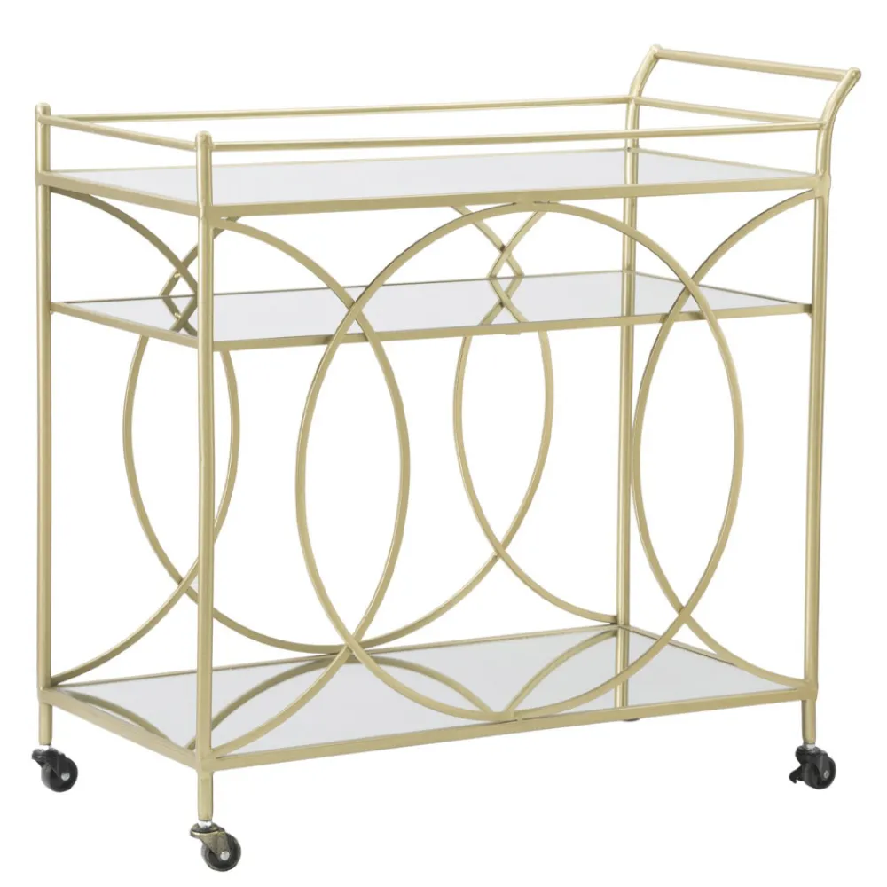 Viadurini Living Küchenzubehör-Goldener Servierwagen mit Eisensockel und verspiegelten Oberteilen - Mink