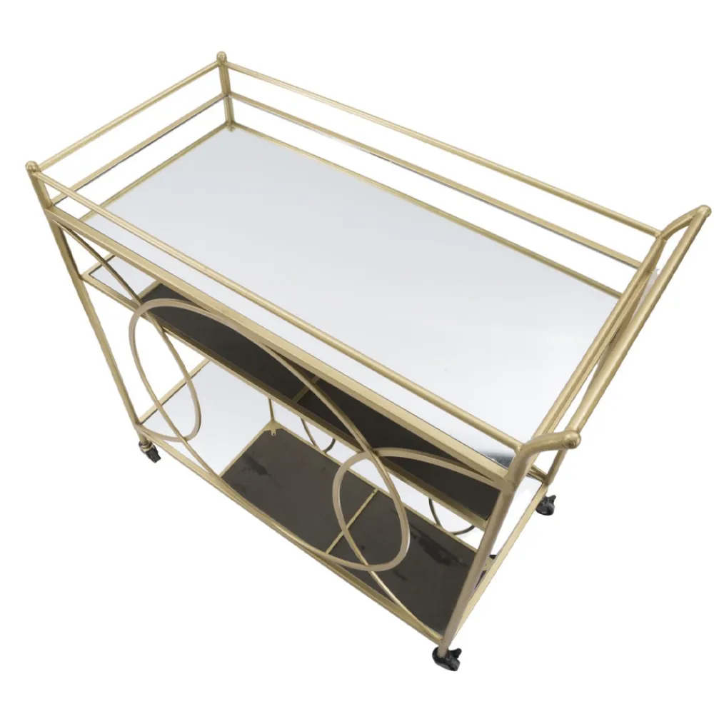 Viadurini Living Küchenzubehör-Goldener Servierwagen mit Eisensockel und verspiegelten Oberteilen - Mink