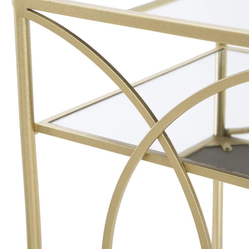 Viadurini Living Küchenzubehör-Goldener Servierwagen mit Eisensockel und verspiegelten Oberteilen - Mink