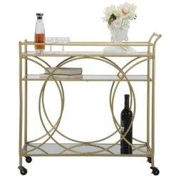 Viadurini Living Küchenzubehör-Goldener Servierwagen mit Eisensockel und verspiegelten Oberteilen - Mink