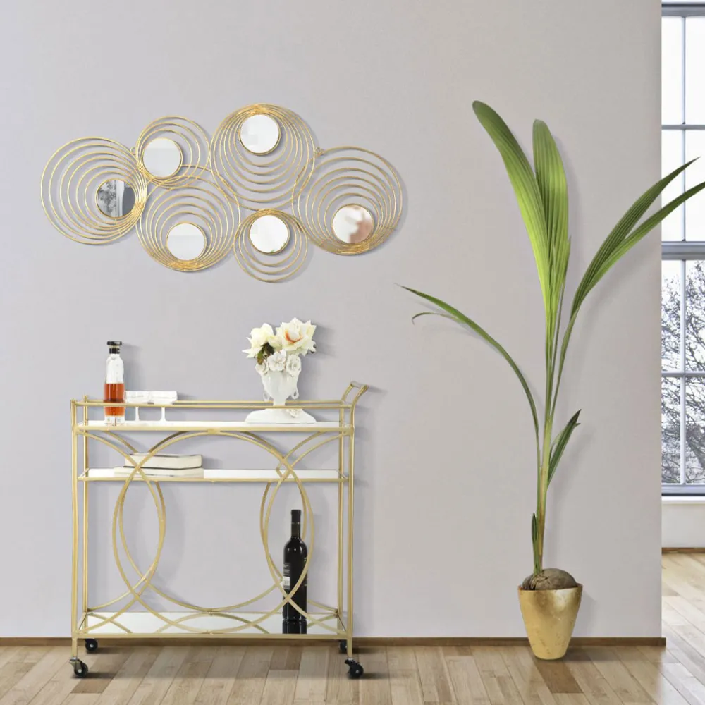Viadurini Living Küchenzubehör-Goldener Servierwagen mit Eisensockel und verspiegelten Oberteilen - Mink