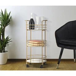 Viadurini Living Küchenzubehör-Goldener Speisewagen aus Eisen mit 3 Spiegelregalen - Viviana