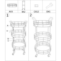 Viadurini Living Küchenzubehör-Goldener Speisewagen aus Eisen mit 3 Spiegelregalen - Viviana