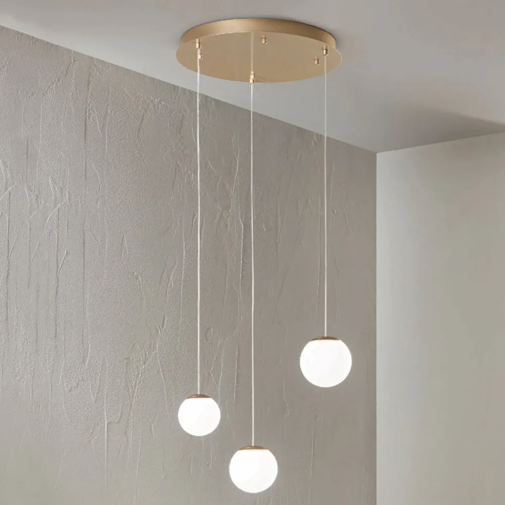 Viadurini Lighting Moderne Kronleuchter-Goldfarbener Kronleuchter aus lackiertem Metall mit 3 LEDs und optionalem Glas – Buche