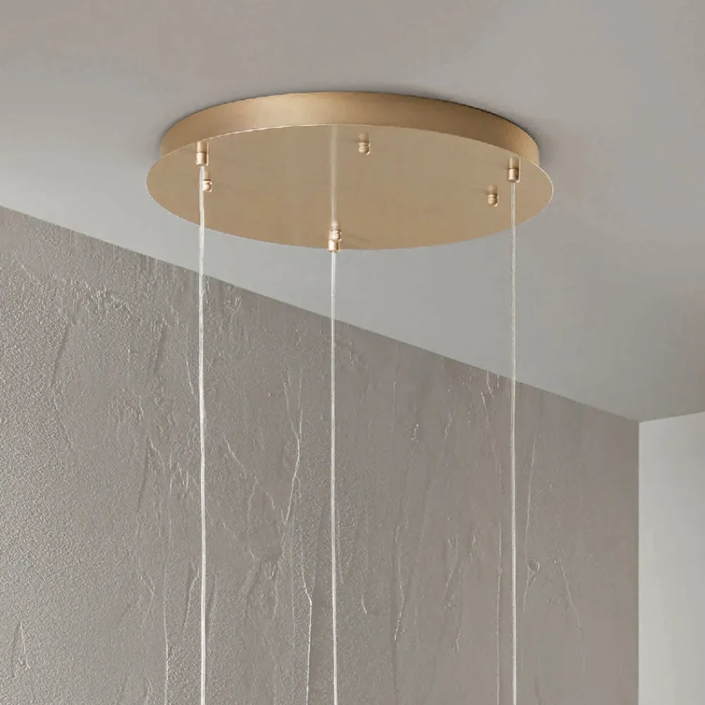 Viadurini Lighting Moderne Kronleuchter-Goldfarbener Kronleuchter aus lackiertem Metall mit 3 LEDs und optionalem Glas – Buche