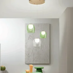 Viadurini Lighting Moderne Kronleuchter-Goldfarbener Kronleuchter aus lackiertem Metall mit 3 LEDs und optionalem Glas – Buche