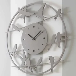 Viadurini Time Design Wanduhren-Große moderne Design Wanduhr in farbigem Rundholz - Vögel