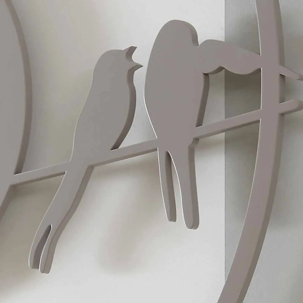 Viadurini Time Design Wanduhren-Große moderne Design Wanduhr in farbigem Rundholz - Vögel