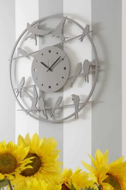 Viadurini Time Design Wanduhren-Große moderne Design Wanduhr in farbigem Rundholz - Vögel