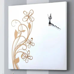 Viadurini Time Design Wanduhren-Große quadratische Wanduhr aus weißem Holz mit Blume - Florello