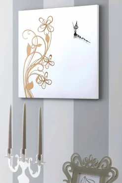 Viadurini Time Design Wanduhren-Große quadratische Wanduhr aus weißem Holz mit Blume - Florello