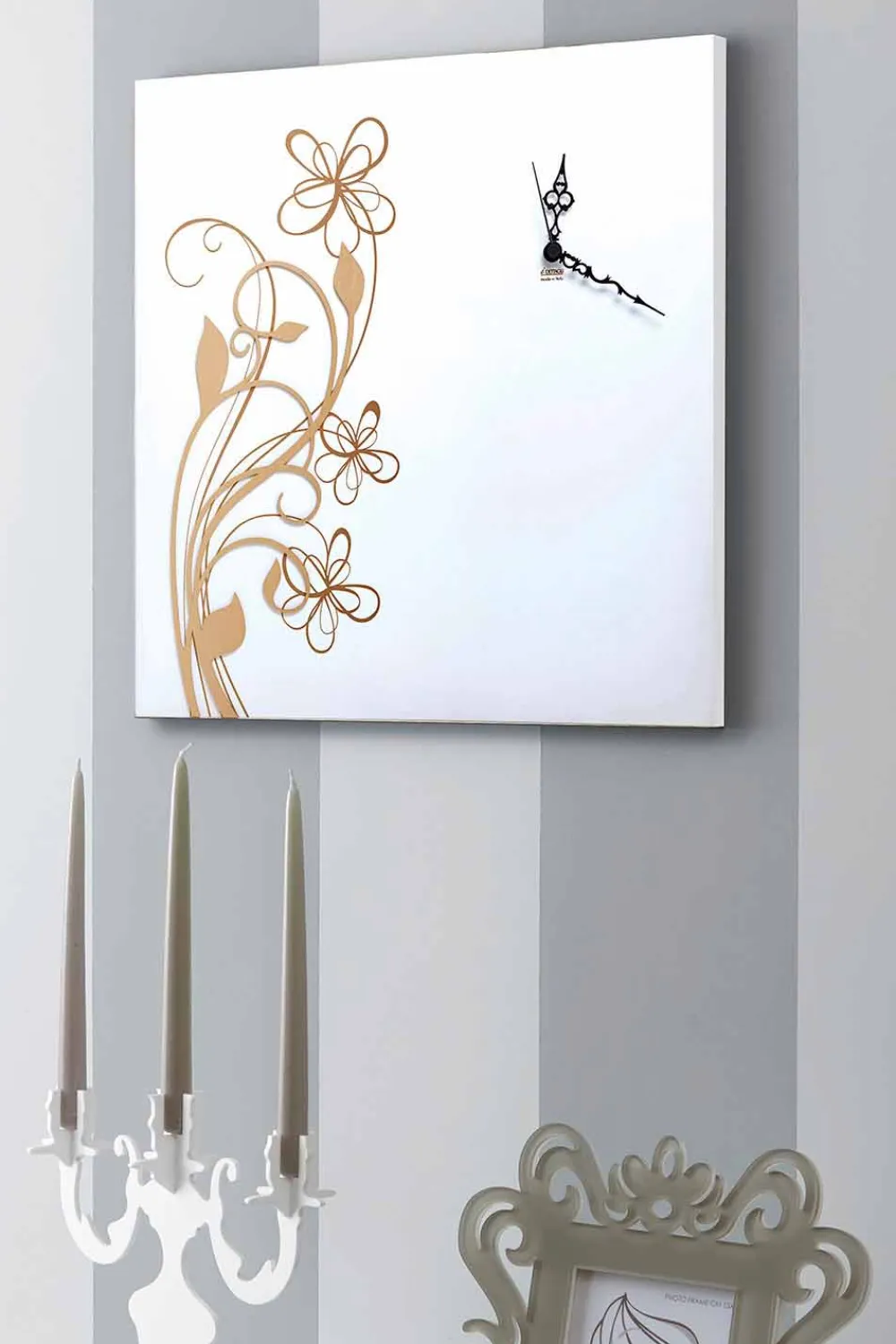 Viadurini Time Design Wanduhren-Große quadratische Wanduhr aus weißem Holz mit Blume - Florello