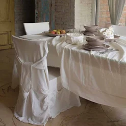 Viadurini Textile Tischdecken-Große rechteckige schwere weiße Leinentischdecke mit gerahmten Kanten - Davinci