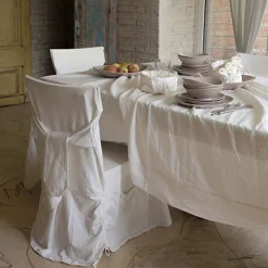 Viadurini Textile Tischdecken-Große rechteckige schwere weiße Leinentischdecke mit gerahmten Kanten - Davinci
