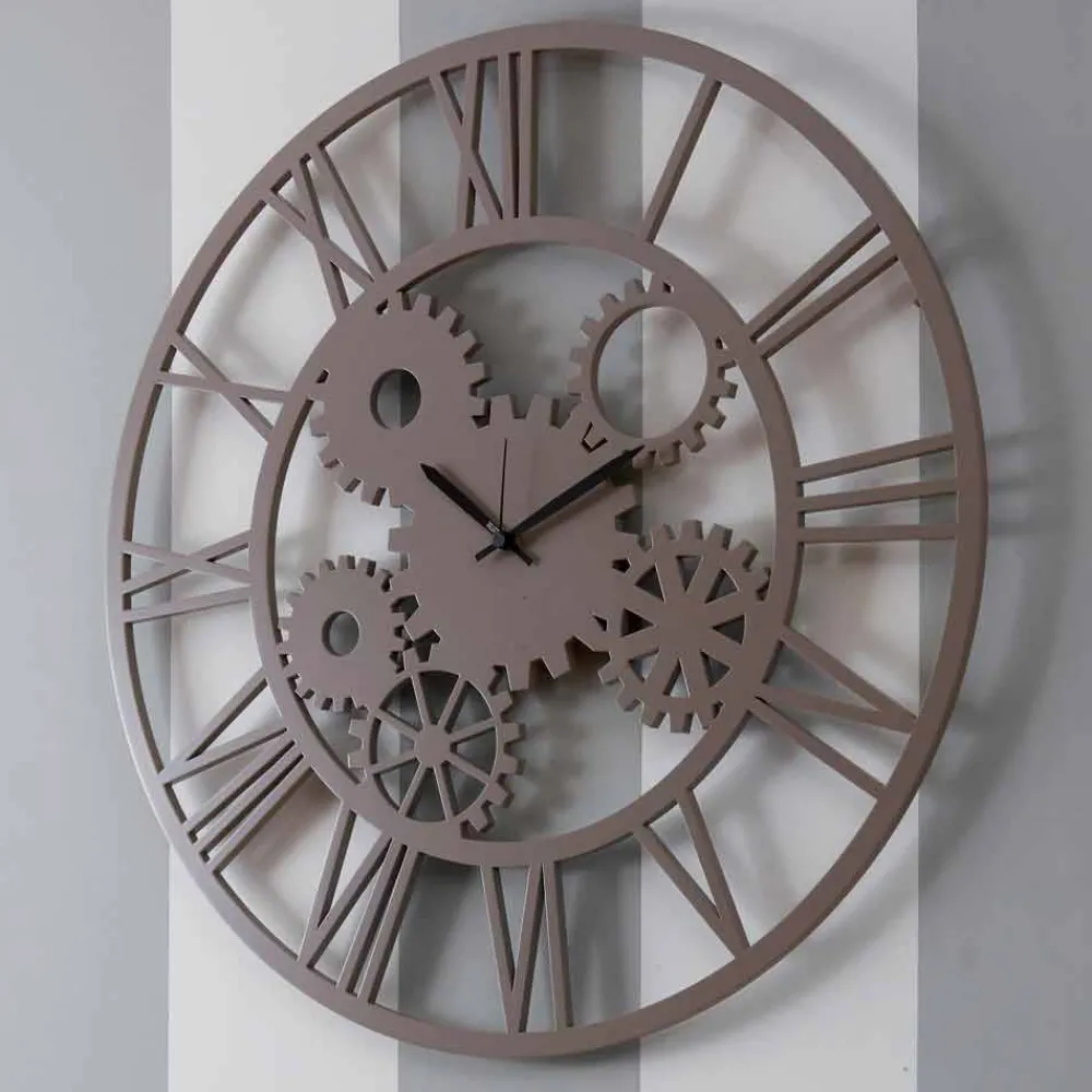 Viadurini Time Design Wanduhren-Große und runde schäbige farbige hölzerne Wanduhr - Mechanismus