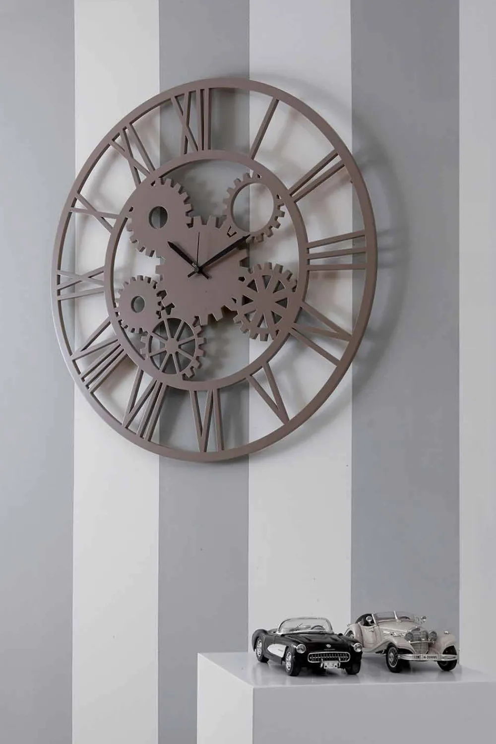 Viadurini Time Design Wanduhren-Große und runde schäbige farbige hölzerne Wanduhr - Mechanismus