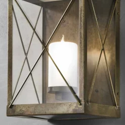 Il Fanale Gartenlaternen-Große Wandlaterne aus  Eisen/ Messing mit Kerzenhalter