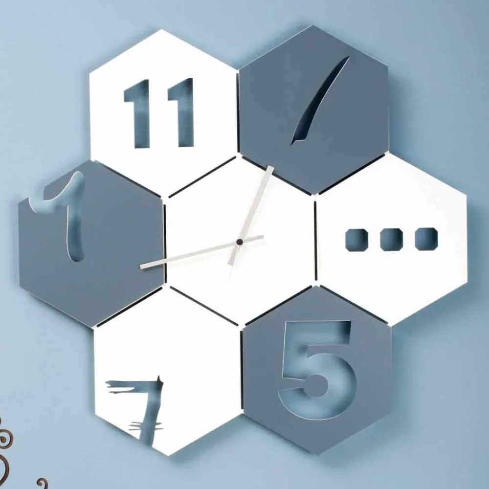 Viadurini Time Design Wanduhren-Große Wanduhr aus farbigem Holz Sechseckiges modernes Design - Nidodape