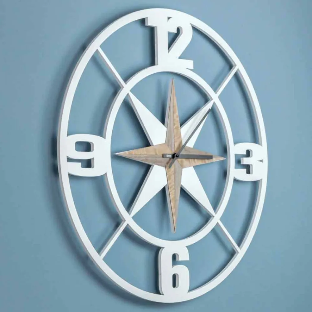 Viadurini Time Design Wanduhren-Große Wanduhr Design in Shabby White und Brown Wood - Scharnier