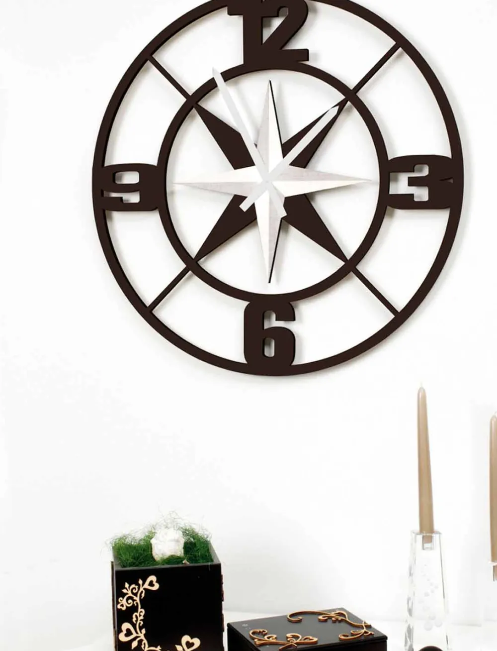 Viadurini Time Design Wanduhren-Große Wanduhr Design in Shabby White und Brown Wood - Scharnier