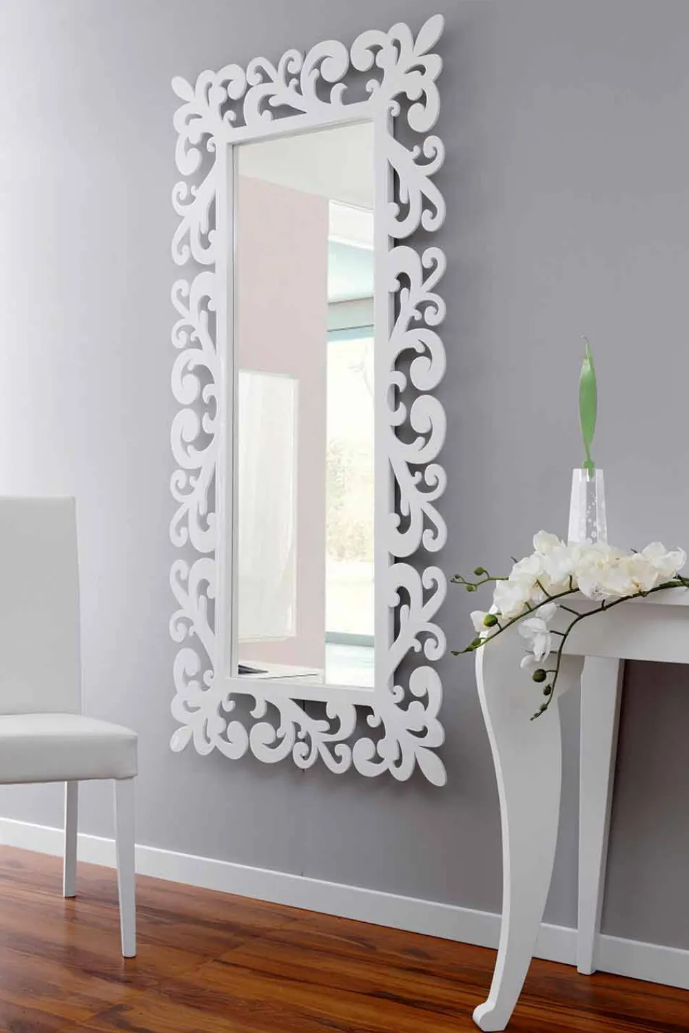 Viadurini Decor Wandspiegel-Großer rechteckiger Wandspiegel aus modernem Weißholz - Cortese