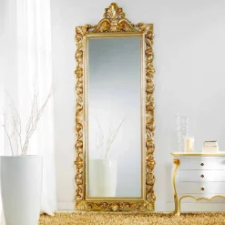 Viadurini Classic Standspiegel|Wandspiegel-großer repro Wand und Standspiegel vergoldetes Silber Tiara 86x220