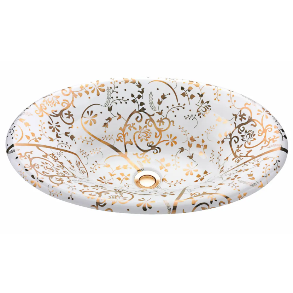 Viadurini Bathroom Waschbecken Aus Fire Clay-Halbeinbauwaschbecken aus Schamotteton mit goldener Spirale, hergestellt in Italien – Principe