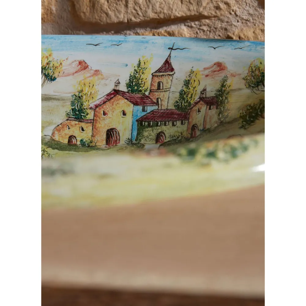 Viadurini Bathroom Waschbecken Aus Fire Clay-Halbeinbauwaschbecken aus Schamott mit Landschaft von Deruta, hergestellt in Italien – Principe