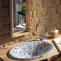 Viadurini Bathroom Waschbecken Aus Fire Clay-Halbeinbauwaschbecken aus handbemaltem Schamott, hergestellt in Italien – Principe