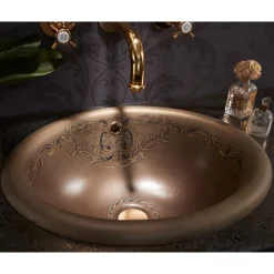 Viadurini Bathroom Waschbecken Aus Fire Clay-Halbeinbauwaschbecken aus Araldica Brown Fire Clay, hergestellt in Italien – Botticino