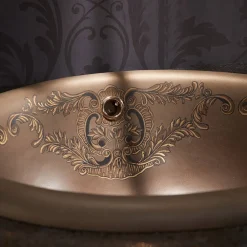 Viadurini Bathroom Waschbecken Aus Fire Clay-Halbeinbauwaschbecken aus Araldica Brown Fire Clay, hergestellt in Italien – Botticino