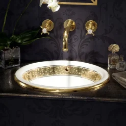 Viadurini Bathroom Waschbecken Aus Fire Clay-Halbeinbauwaschbecken aus Fire Clay mit Band in verschiedenen Ausführungen – Botticino