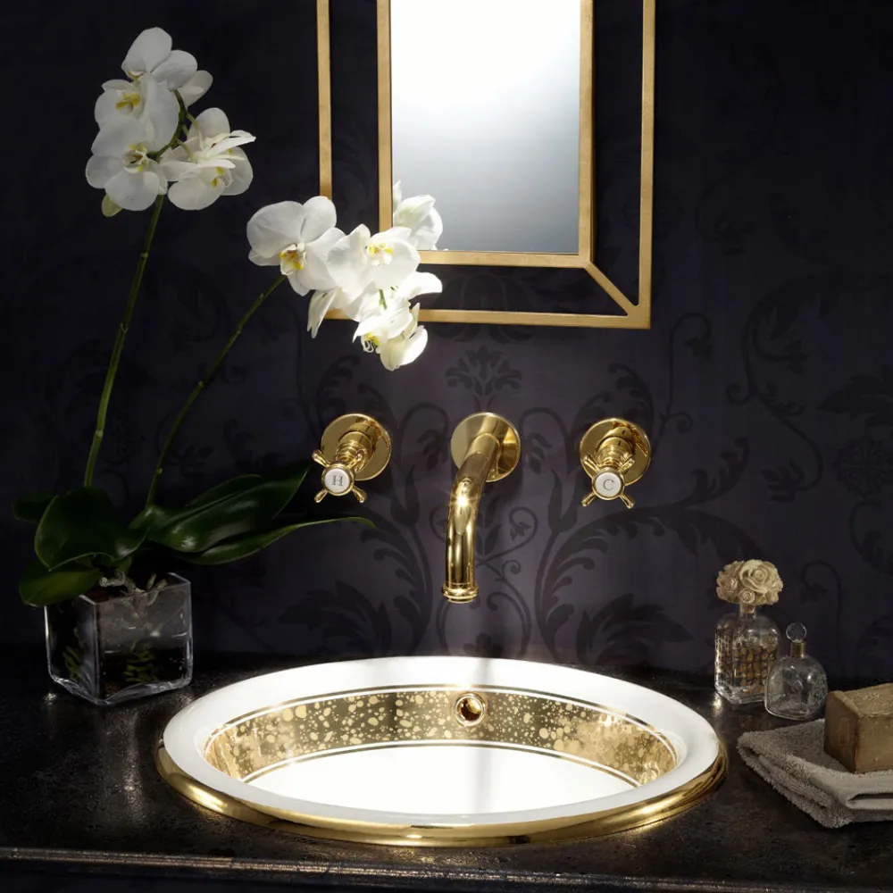 Viadurini Bathroom Waschbecken Aus Fire Clay-Halbeinbauwaschbecken aus Fire Clay mit Band in verschiedenen Ausführungen – Botticino