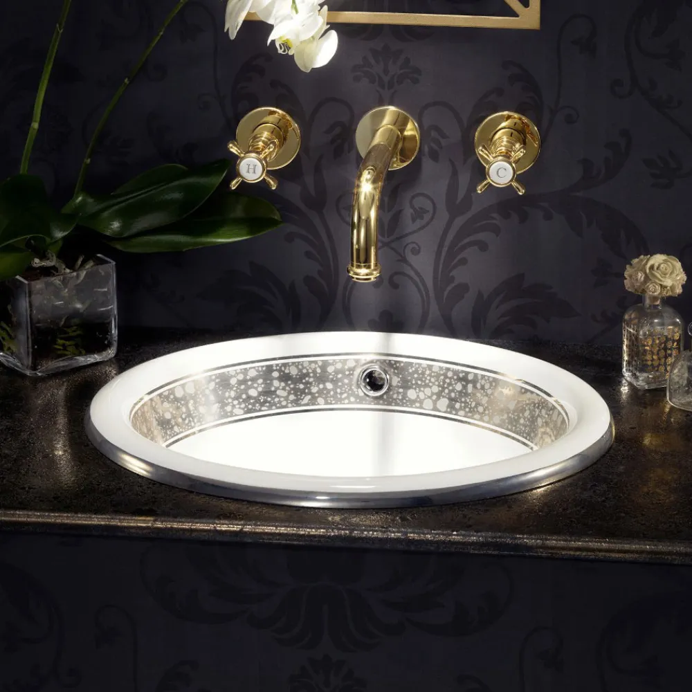 Viadurini Bathroom Waschbecken Aus Fire Clay-Halbeinbauwaschbecken aus Fire Clay mit Band in verschiedenen Ausführungen – Botticino