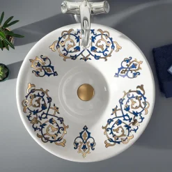 Viadurini Bathroom Waschbecken Aus Fire Clay-Halbeinbauwaschbecken mit Kobaltblau- und Gold- oder Golddekorationen, hergestellt in Italien – Capatosta