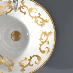 Viadurini Bathroom Waschbecken Aus Fire Clay-Halbeinbauwaschbecken mit Kobaltblau- und Gold- oder Golddekorationen, hergestellt in Italien – Capatosta