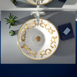 Viadurini Bathroom Waschbecken Aus Fire Clay-Halbeinbauwaschbecken mit Kobaltblau- und Gold- oder Golddekorationen, hergestellt in Italien – Capatosta