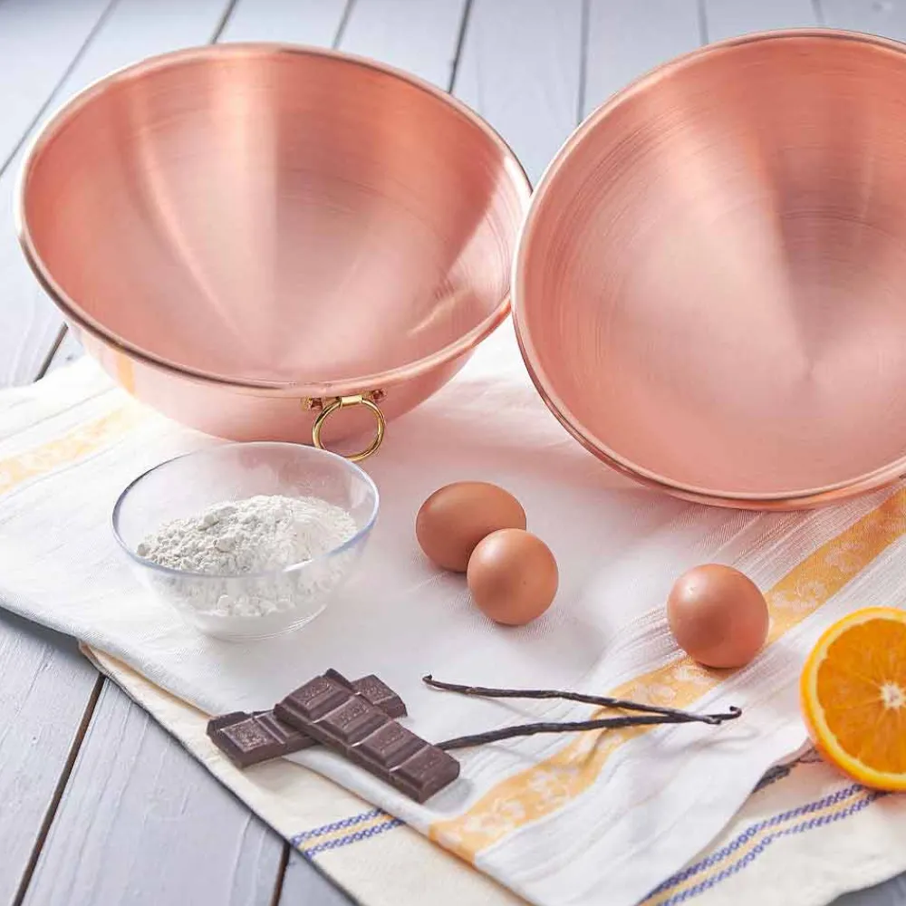 Viadurini Kitchen Kochgeschirr-Halbkugelförmige Bastardella aus massivem Kupfer mit Ring 26 cm - Giampiero